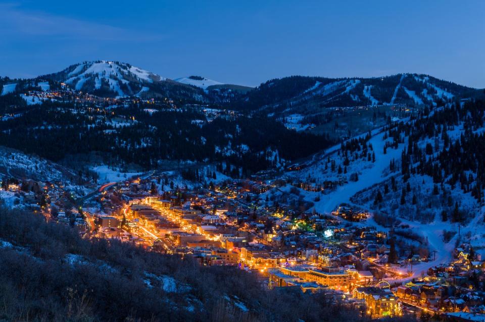 dusk view of park city glowing