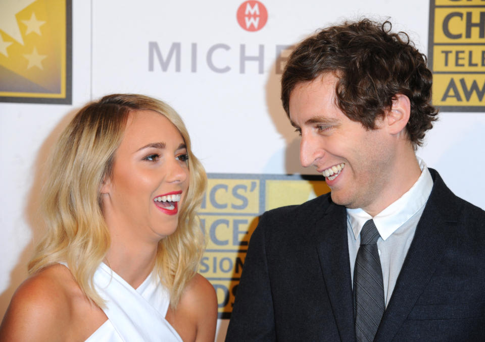 Mollie Gates, left, and Thomas Middleditch arrive at the Critics' Choice Television Awards at the Beverly Hilton Hotel on Thursday, June 19, 2014, in Beverly Hills, Calif. (Photo by Richard Shotwell/Invision/AP)