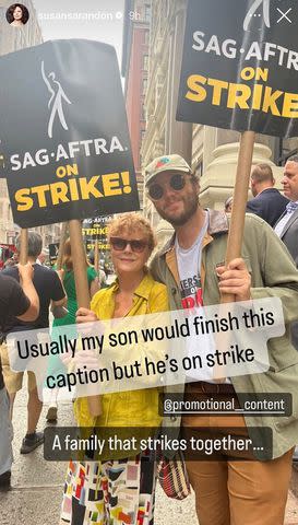 <p>Susan Sarandon/Instagram</p> Susan Sarandon and Jack Henry Robbins on her Instagram Story July 19, 2023