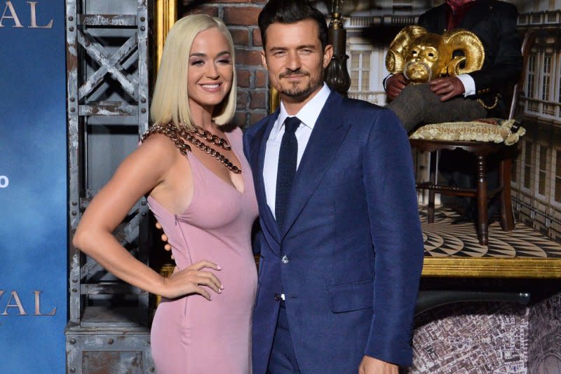 Orlando Bloom and his then fiancée, singer Katy Perry, attend the premiere of "Carnival Row" at the TCL Chinese Theatre in Hollywood in 2019. File Photo by Jim Ruymen/UPI