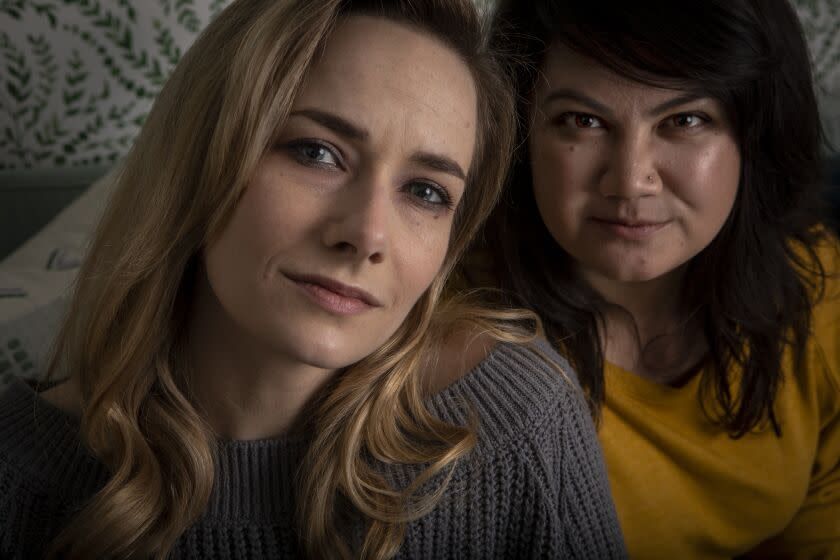 LOS ANGELES, CALIF. - OCTOBER 31: Portrait of TV writers Deirdre Mangan, left, and Liz Alper, right, in Los Angeles, Calif. on Thursday, Oct. 31, 2019. They are now activists working to bring attention and change to low wages and grueling hours of Hollywood assistants. They were both former assistants. (Francine Orr / Los Angeles Times)