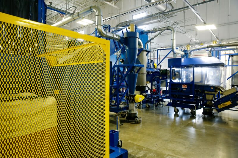 E-waste recycling machinery at an Apple recycling facility in Austin