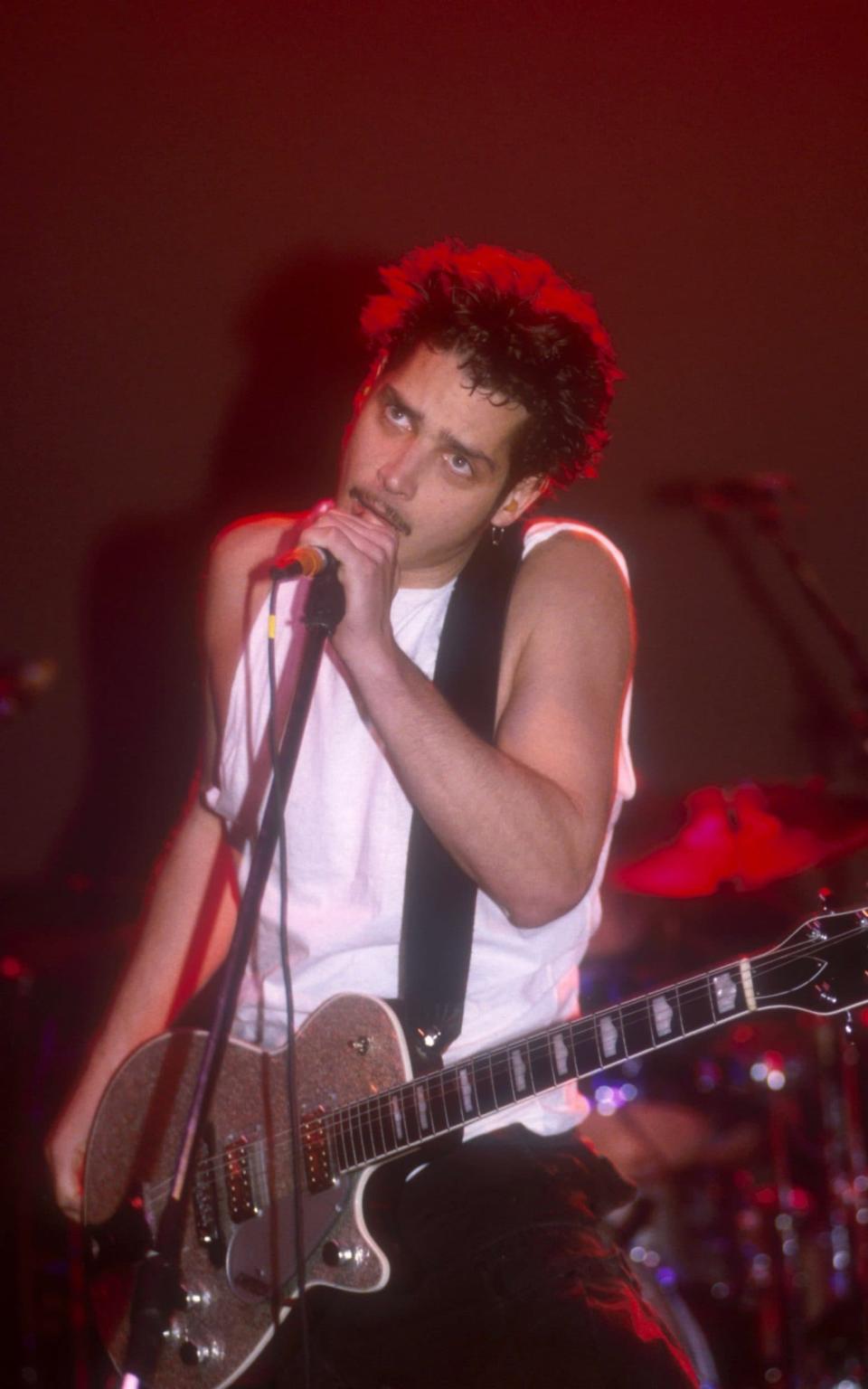 Chris Cornell performs with Soundgarden in Brixton Academy in 1994 - Credit:  Rex Features