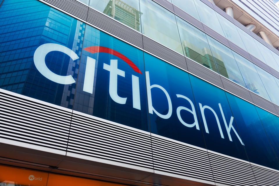 Citibank sign and logo in front of the bank in Mongkok, Hong Kong, with reflection of financial buildings. Citibank is a major international bank. It is the consumer banking arm of financial services giant Citigroup, which is the third largest bank holding company in the United States by total assets, after Bank of America and JP Morgan Chase.