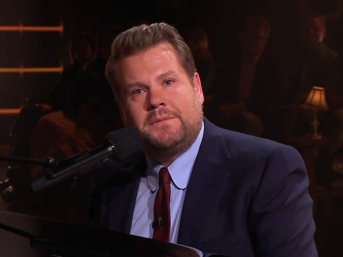 Corden singing a musical number during the finale of ‘The Late Late Show' (CBS)