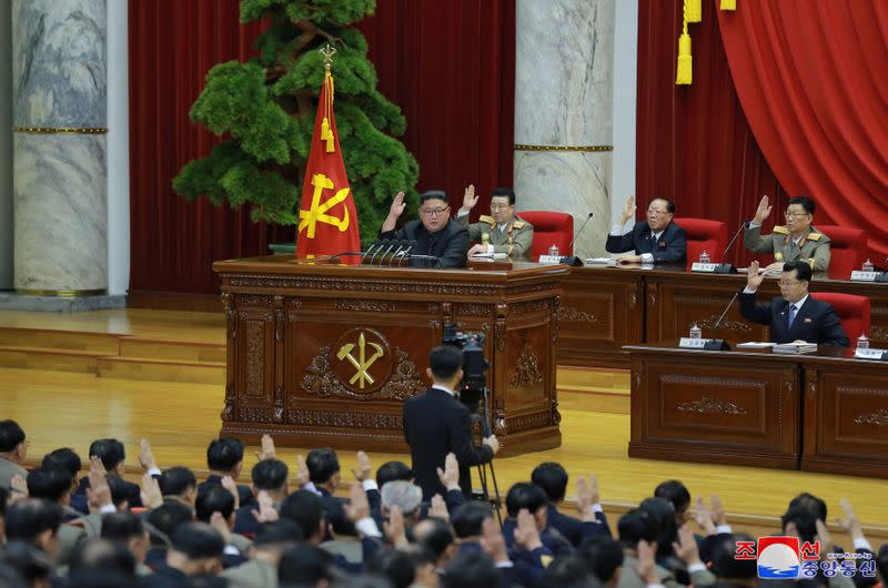 North Korean leader Kim Jong Un attends the 5th Plenary Meeting of the 7th Central Committee of the Workers' Party of Korea