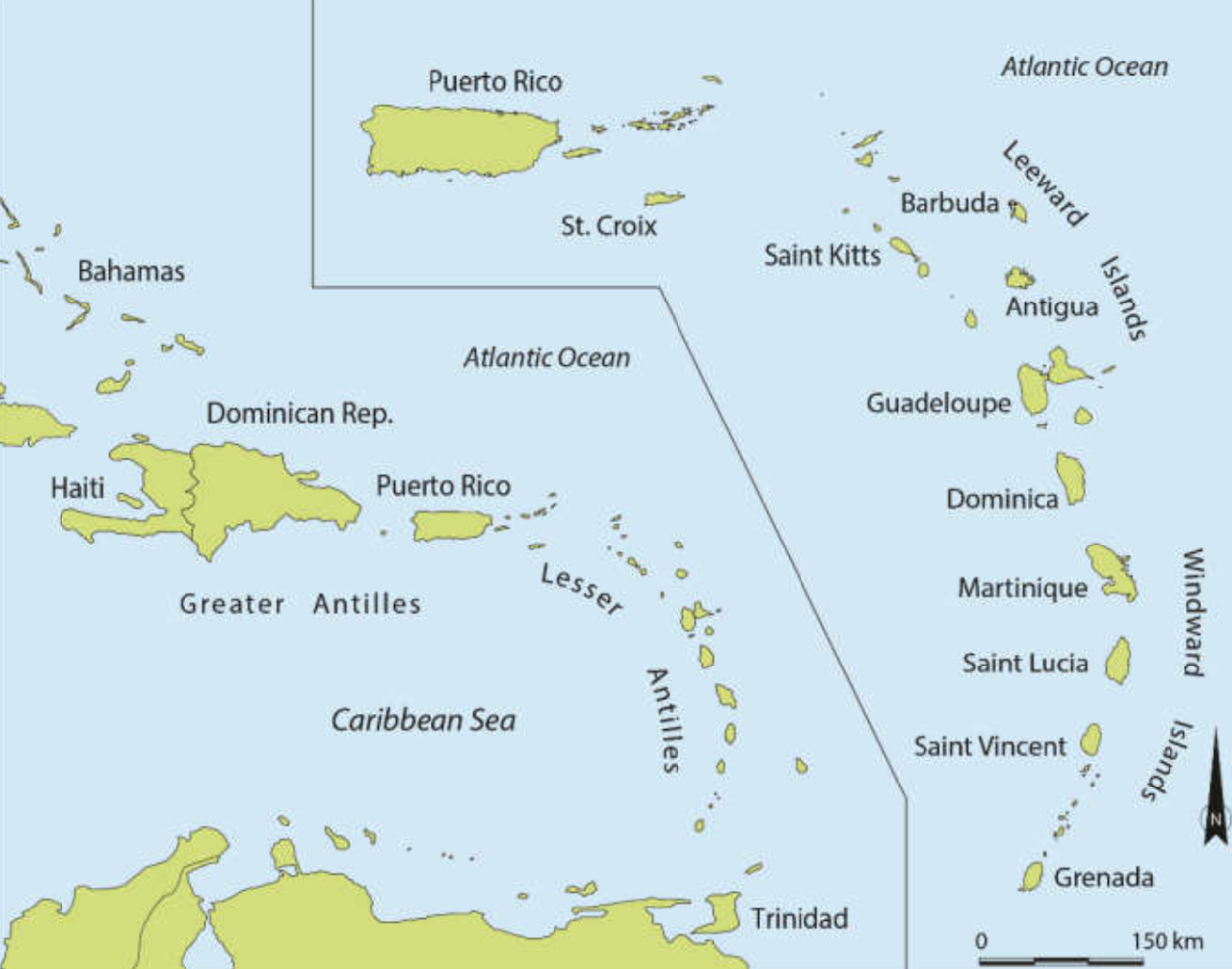 Map of the Caribbean with insert detail of the Lesser Antilles (Menno Hoogland/Creative Commons)