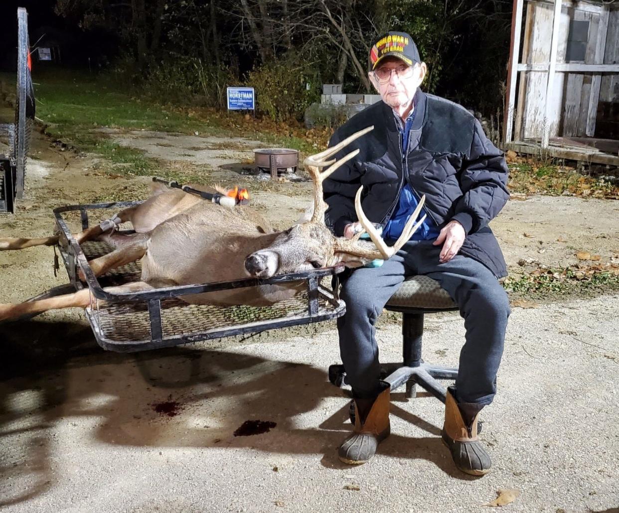 Robert McGrath, a WWII Marine veteran, took a big buck this week on private land.