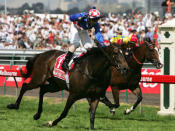 <p>Brit-bred but Aussie-raised, Makybe Diva became the first horse in history to win the Melbourne Cup three times (2003, 2004, 2005). 'The Diva' as she has since become know is also the only mare to have won the race multiple times.</p>