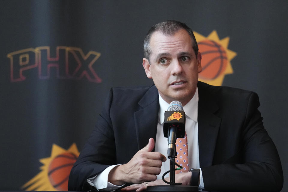 Phoenix Suns new head coach Frank Vogel speaks during a news conference Tuesday, June 6, 2023, in Phoenix. (AP Photo/Ross D. Franklin)