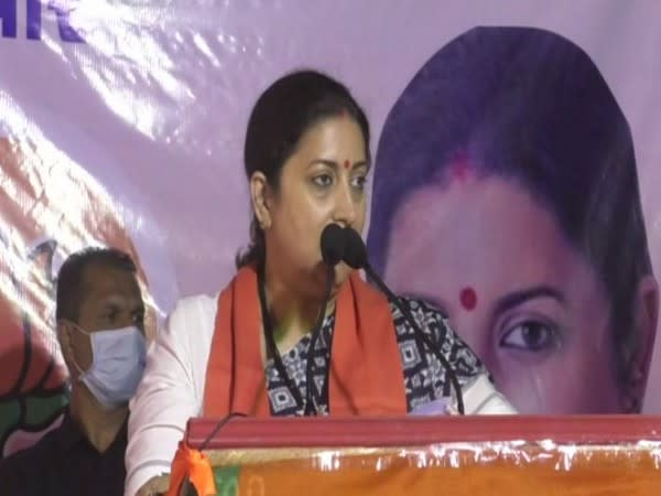 Union Minister and BJP leader Smriti Irani speaking at an election rally in Vadodara on Friday. Photo/ANI