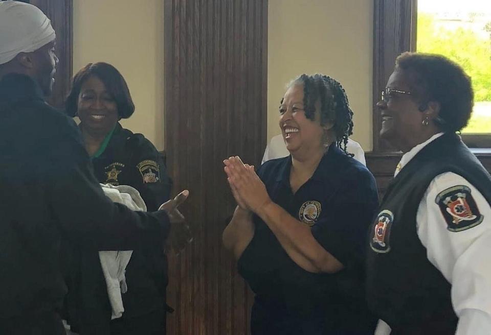 At Mix & Mingle brunch from left to right, Don 'DB DONAMATRIX' Brooks, Sheriff Vanessa Crawford [Remarkable Women 2021 Winner], Councilwoman Treska Wilson-Smith [Remarkable Women 2022 Winner], and Fire Chief Tina Watkins at Petersburg Union Station on April 1, 2022.