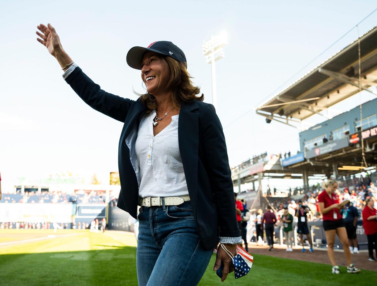 Lt. Gov. Karyn Polito is honored on the field at Polar Park before a Worcester Red Sox game in September.