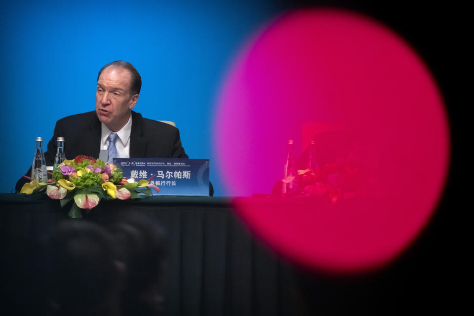 World Bank President David Malpass speaks during a press conference for the the Fourth 1+6 Roundtable Dialogue at the Diaoyutai State Guesthouse in Beijing, Thursday, Nov. 21, 2019. (AP Photo/Mark Schiefelbein)