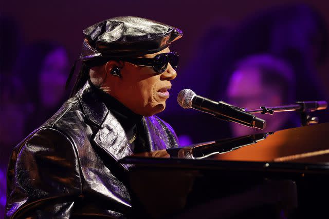 <p>Kevin Winter/Getty Images</p> Stevie Wonder performing at the Grammys