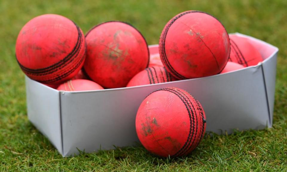 <span class="element-image__caption">Pink cricket balls on the pitch on the eve last week’s Test Match between England and West Indies at Edgbaston in Birmingham. Photograph: Paul Ellis/AFP/Getty Images</span>