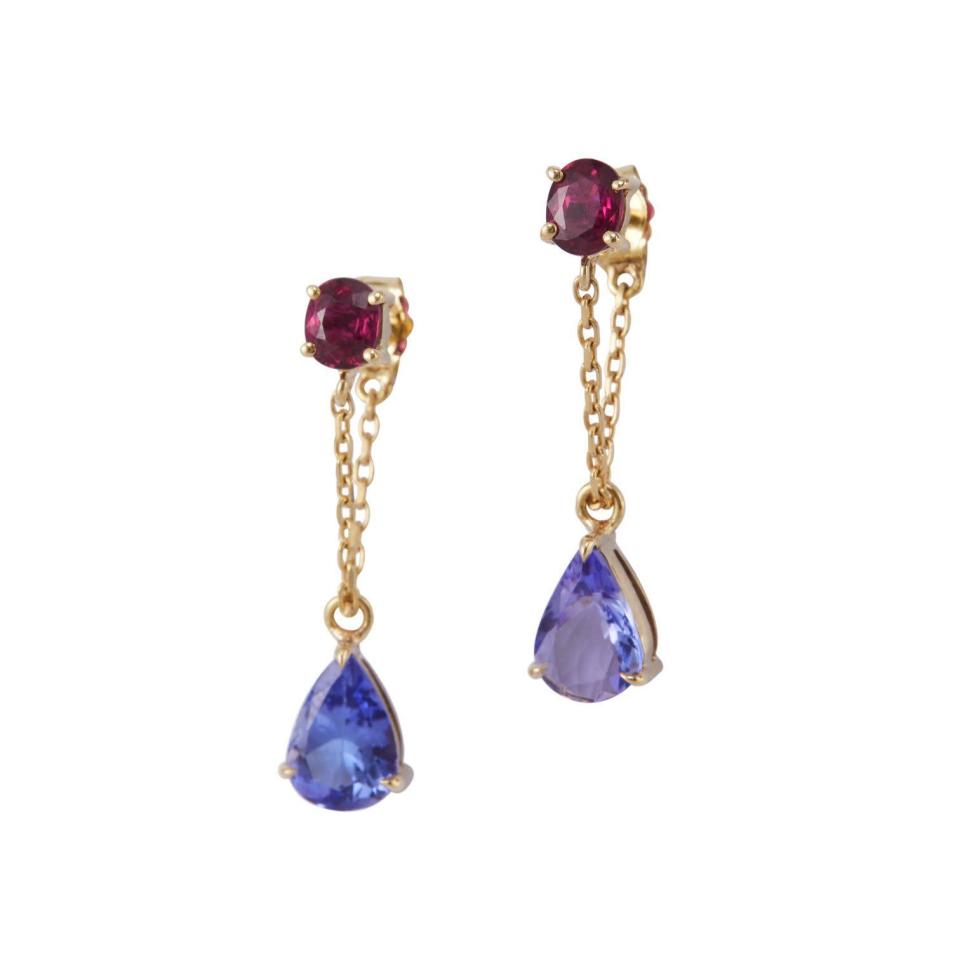 <p><strong>Yi Collection</strong></p><p>yicollection.com</p><p><strong>$1450.00</strong></p><p><a href="https://yicollection.com/products/tanzanite-ruby-chain-earrings-1" rel="nofollow noopener" target="_blank" data-ylk="slk:Shop Now" class="link rapid-noclick-resp">Shop Now</a></p><p>Bold tanzanite gives these drop earrings a punch of color that brings the festivity for party season. </p>
