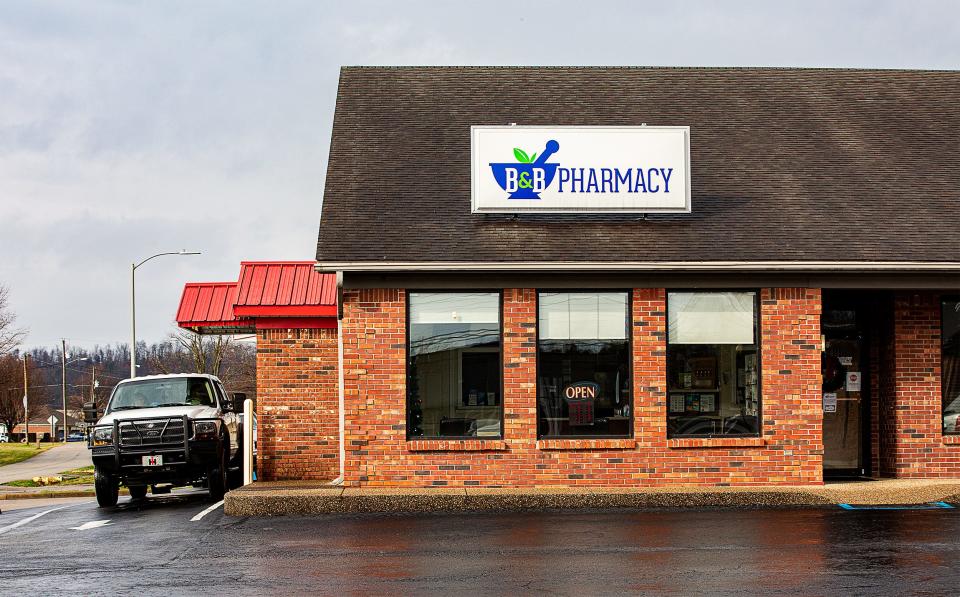 B&B Pharmacy is located at 1578 KY-44 in Shepherdsville, Kentucky. Customers are finding that COVID-19 test kits are hard to come by with some stores out of stock following a surge in purchases from  people anxious to check for COVID-19 before holiday gatherings.