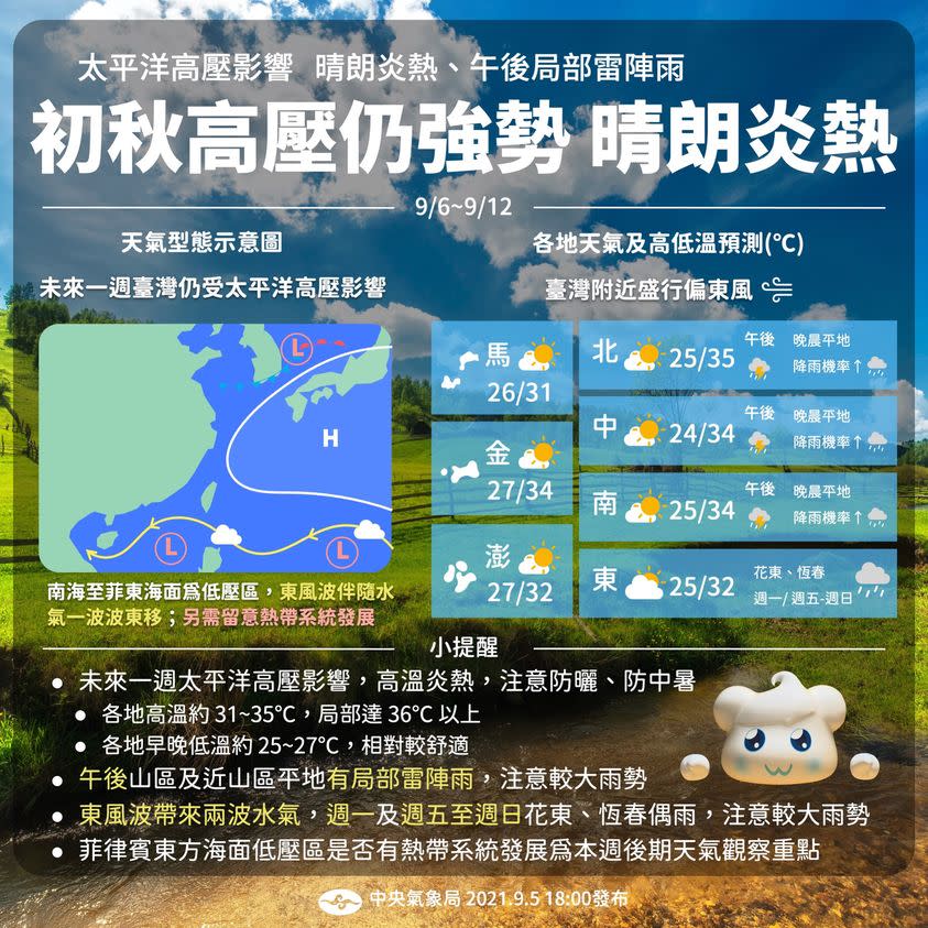 雖然已經入秋，但是中央氣象局表示天氣仍然炎熱。   圖：取自報天氣 - 中央氣象局臉書