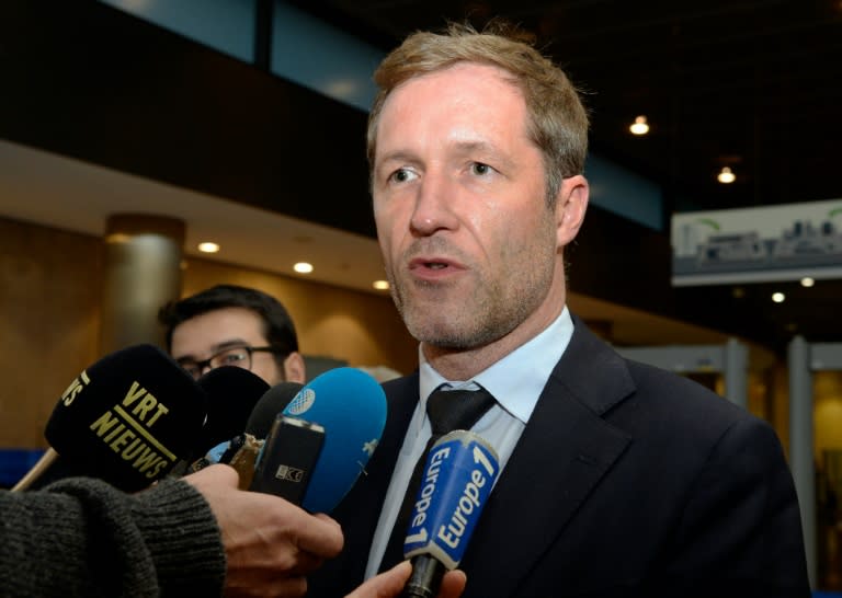 The President of the Wallonia Region of Belgium, Paul Magnette, talks to the media following his meeting with the EU Commissioner for Trade, in Brussels, on October 19, 2016