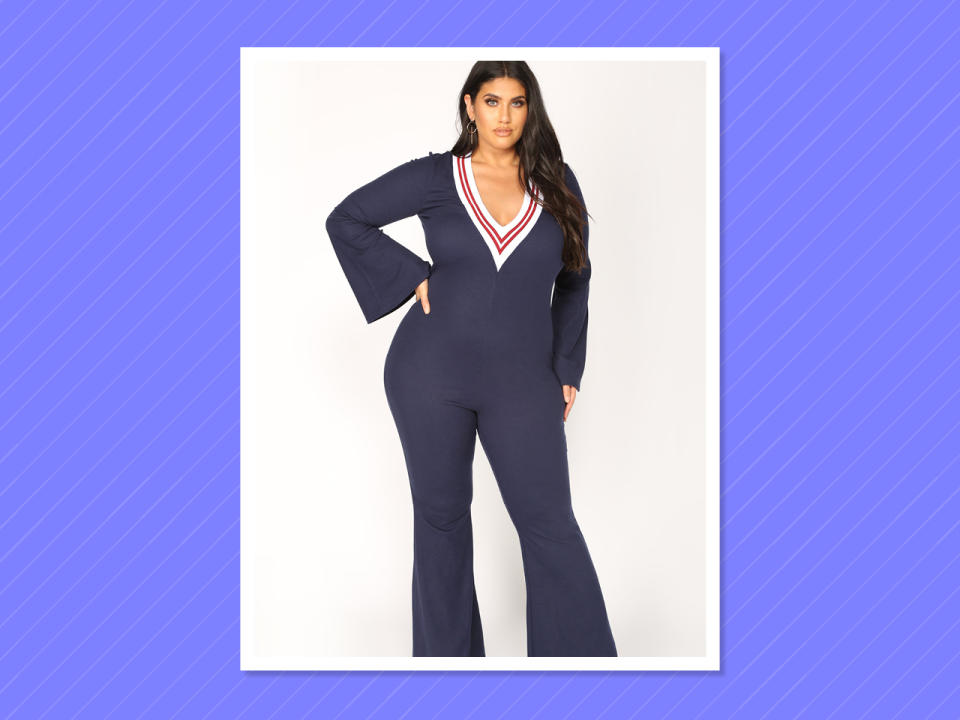 <p>Supper Club Jumpsuit in Navy/Burgundy, $40, <a rel="nofollow noopener" href="https://www.fashionnova.com/collections/plus/products/supper-club-jumpsuit-navy-burgundy" target="_blank" data-ylk="slk:fashionnova.com;elm:context_link;itc:0;sec:content-canvas" class="link ">fashionnova.com </a> </p>