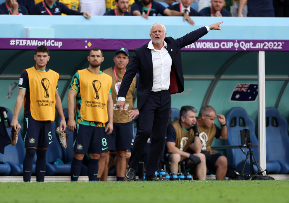 Graham Arnold, pictured here during Australia's clash with Tunisia at the World Cup.