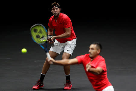 Tennis - Laver Cup - 1st Day - Prague, Czech Republic - September 22, 2017 - Jack Sock and Nick Kyrgios of team World in action during the doubles match. REUTERS/David W Cerny