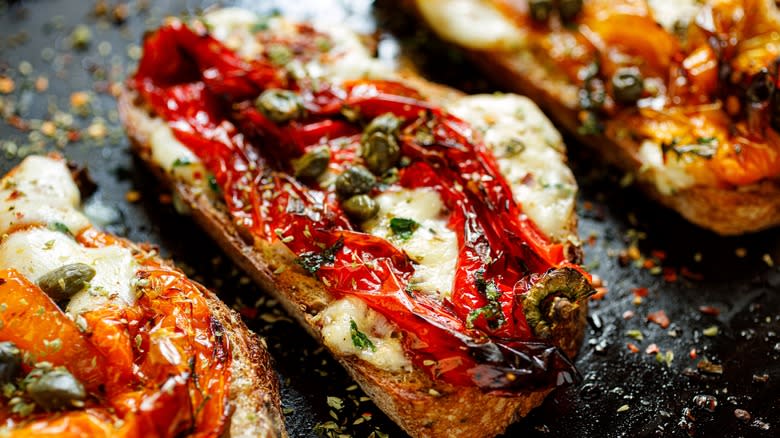 roasted pepper and caper open sandwich