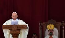 Pope Francis leads mass on April 29, 2017 at a stadium in Cairo