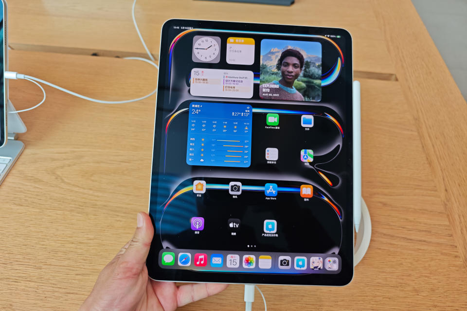 Customers are experiencing the newly released iPad Pro and iPad Air at the Apple Store in Shanghai, China, on May 15, 2024. (Photo by Costfoto/NurPhoto via Getty Images)