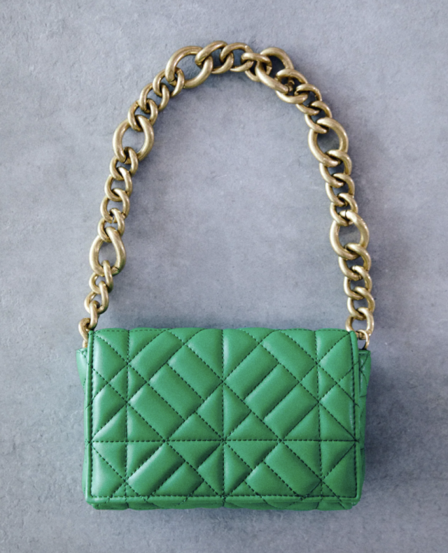 Zara, Bags, Zara Green Quilted Bulky Gold Chain Strapshoulder Bag