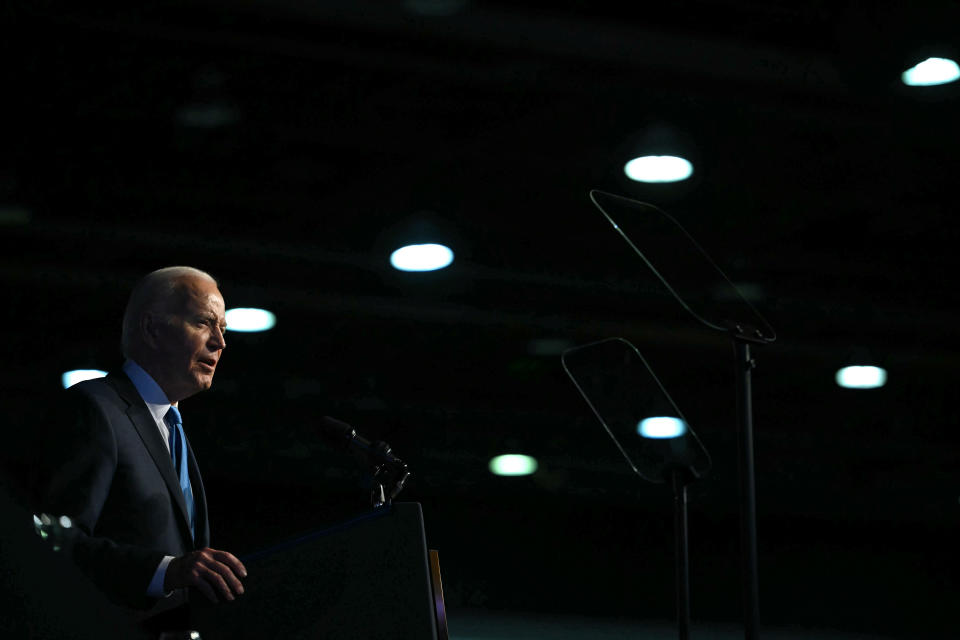 TOPSHOT - US President Joe Biden speaks at the NAACP Detroit Branch annual 