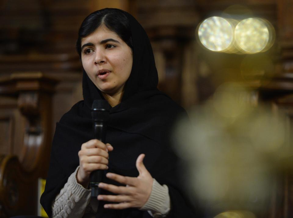 <b>1. <a href="http://ca.search.yahoo.com/search?cs=bz&vm=r&fr=oni_onnetwork_news&p=Malala%20Yousafzai" data-ylk="slk:Malala Yousafzai;elm:context_link;itc:0;sec:content-canvas" class="link ">Malala Yousafzai</a></b><br>Malala Yousafzai's courage captured the world's attention after she was shot in the head by the Taliban in October 2012 for advocating education for girls. The 16-year-old from Pakistan, who now lives in England, recovered from her injuries and became the youngest-ever nominee for a Nobel Peace Prize. It's been a busy, though fruitful, year for Malala: she also started a fund to support education for girls, won the Sakharov Prize and released the book 'I Am Malala.'