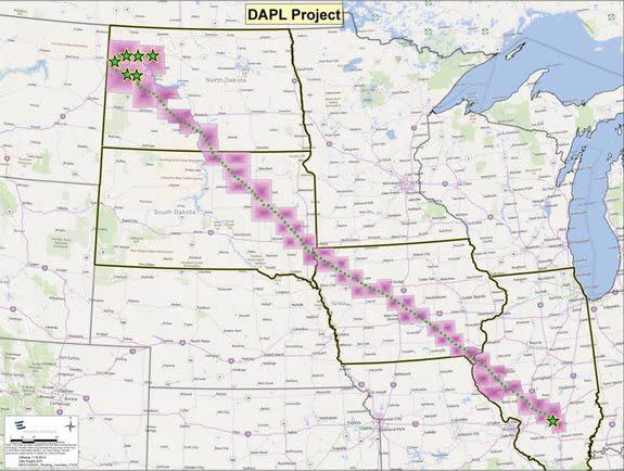 The pipeline's planned route would cross through the Dakotas, Iowa and Illinois.