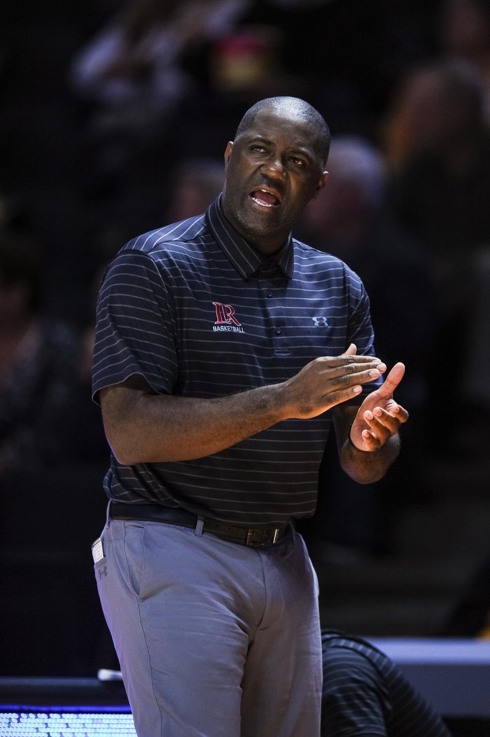 Lenoir-Rhyne Bears head coach Everick Sullivan coaching during the first half against the Tennessee Volunteers at Thompson-Boiling Arena in Knoxville, TN on Oct 30, 2021.