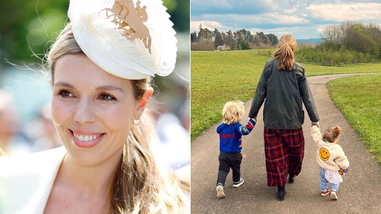 A split image of Carrie Johnson and her children