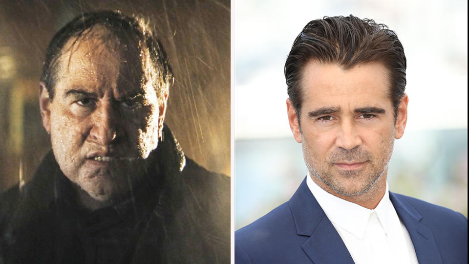 Colin Farrell as The Penguin (left) and normally (right) unrecognisable in new trailer for The Batman