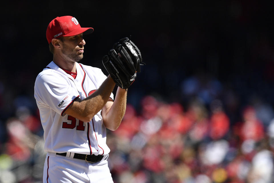 WASHINGTON, DC - MARCH 28: Max Scherzer #31 of the Washington Nationals pitches in the fifth inning against the New York Mets on Opening Day at Nationals Park on March 28, 2019 in Washington, DC. (Photo by Patrick McDermott/Getty Images)