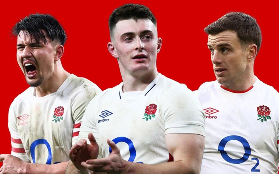 Marcus Smith (left), Raffi Quirke and George Ford (right) are three of England's half-back options - England’s half-back options for the Rugby World Cup – make your selections - Custom image