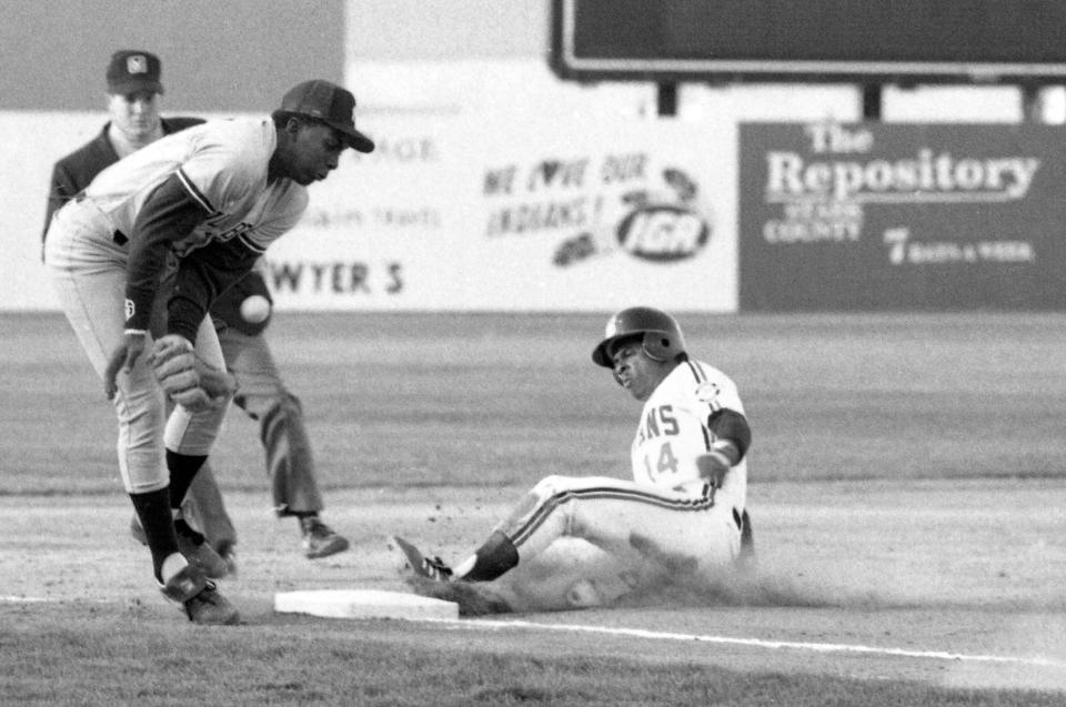 Canton-Akron, in its debut as Cleveland's Double-A minor league team, plays the first game at Thurman Munson Memorial Stadium in Canton on Wednesday, April 19, 1989.