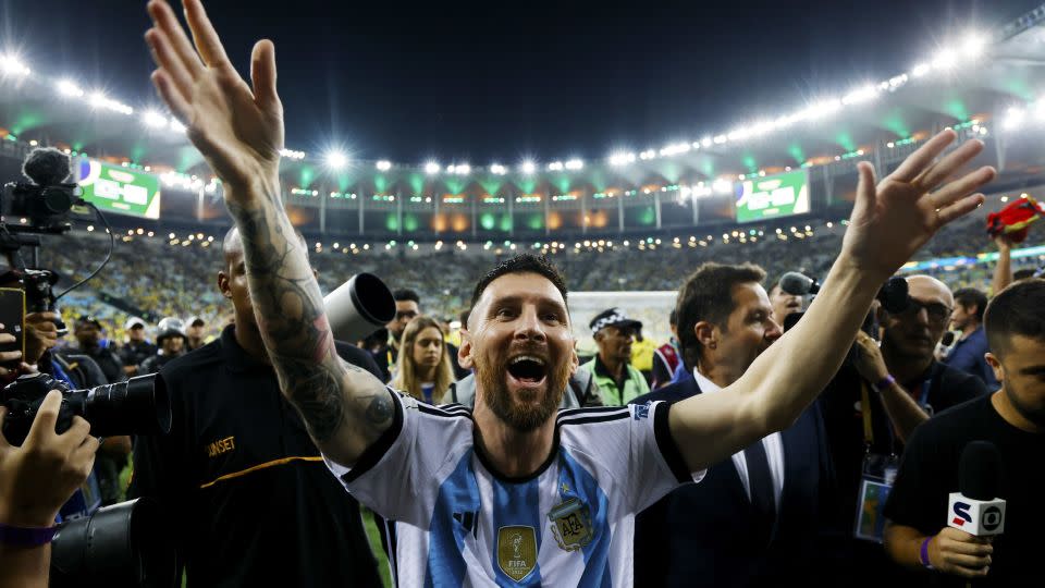 Messi celebrates the victory after the final whistle. - Wagner Meier/Getty Images