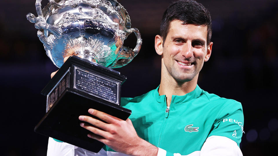 Novak Djokovic, pictured here after winning the 2021 Australian Open in February.