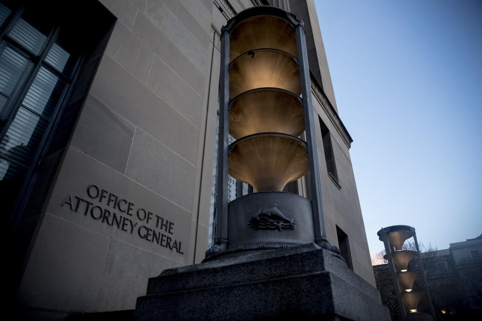 The Department of Justice in Washington, Friday. (AP Photo/Andrew Harnik)