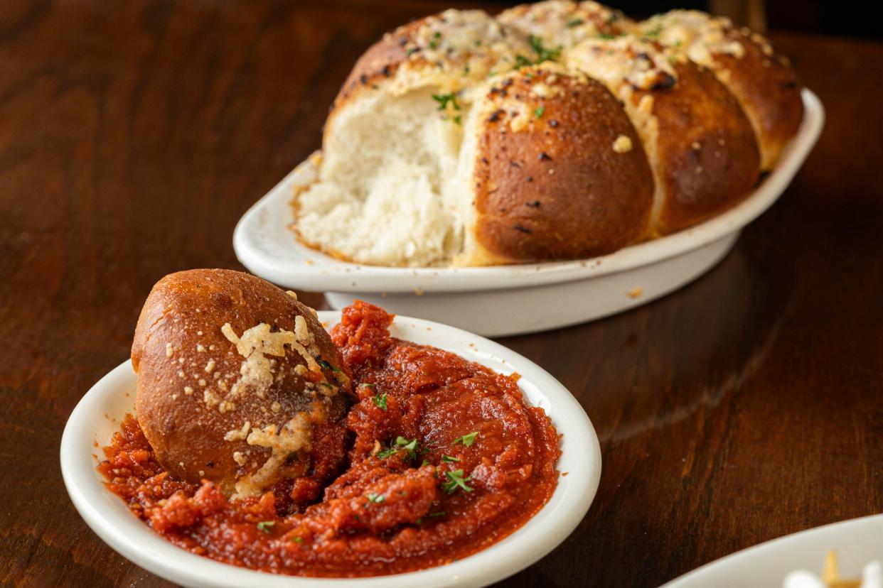 Garlic cheesy bread and marinara sauce at Uncle Johnnie's in Johnstown, the newest restaurant from the owners of Local Cantina.