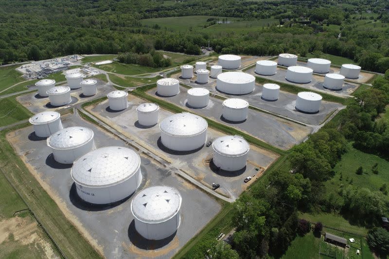 FILE PHOTO: Holding tanks are seen in an aerial photograph at Colonial Pipeline's Dorsey Junction Station