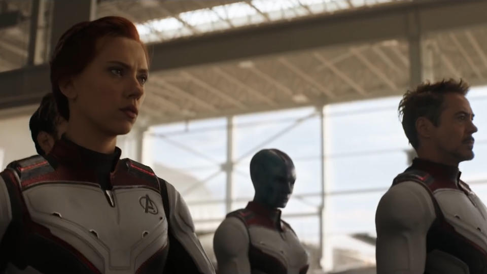 ‘Avengers: Endgame’ stars Scarlett Johansson, Karen Gillan and Robert Downey Jr get ready to soar into space (credit: Marvel Studios)