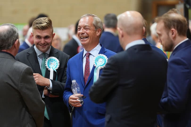 Reform UK leader Nigel Farage arrives at Clacton Leisure Centre in Clacton, Essex,