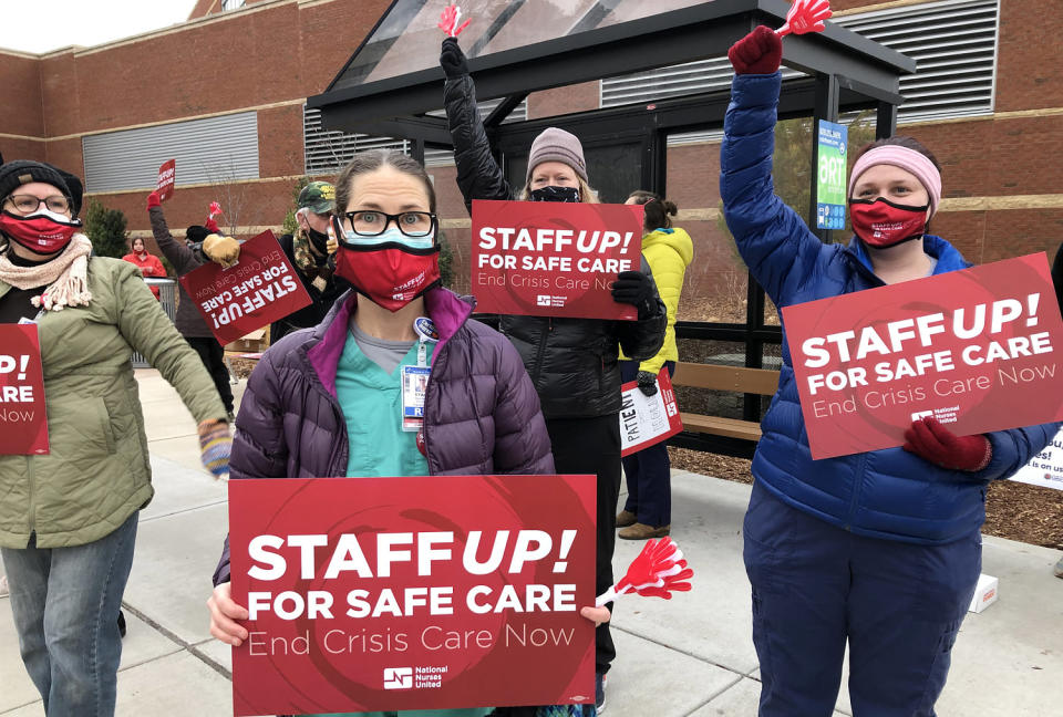 A national day of action by National Nurses United to demand employers, Biden administration protect RNs and health care workers in Ashville, N.C., on Jan. 13, 2022. (National Nurses United)