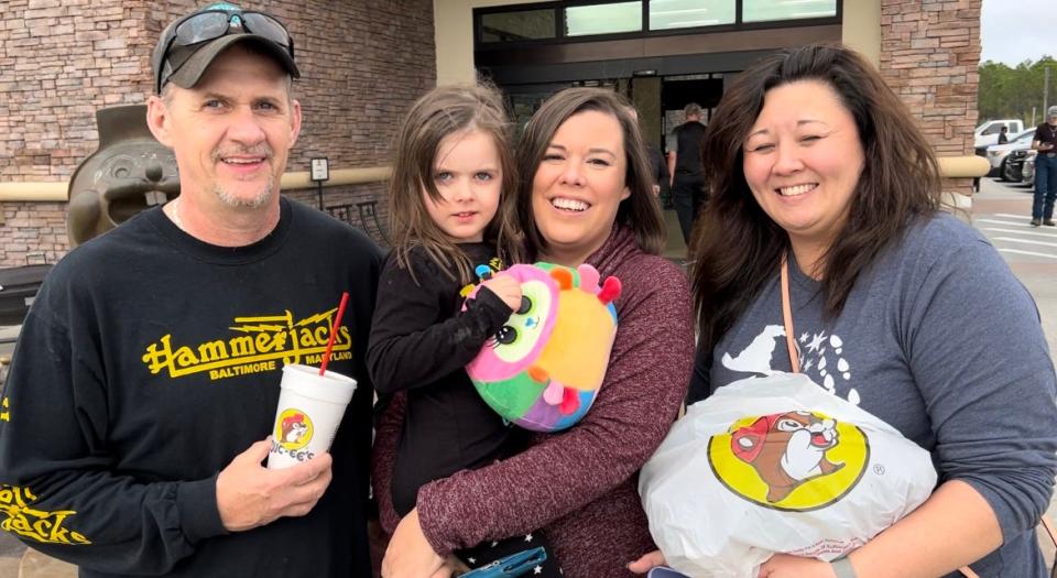 Kim Fain, far right, with family friends Joe, Olivia and Jennifer, recently made a stop at the Buc-ee's in Daytona Beach. "They have the best bathrooms," said Fain. A recent study by Daytona Beach found that the convenience center/gas station drew 5.4 million visitors over the past 12 months.