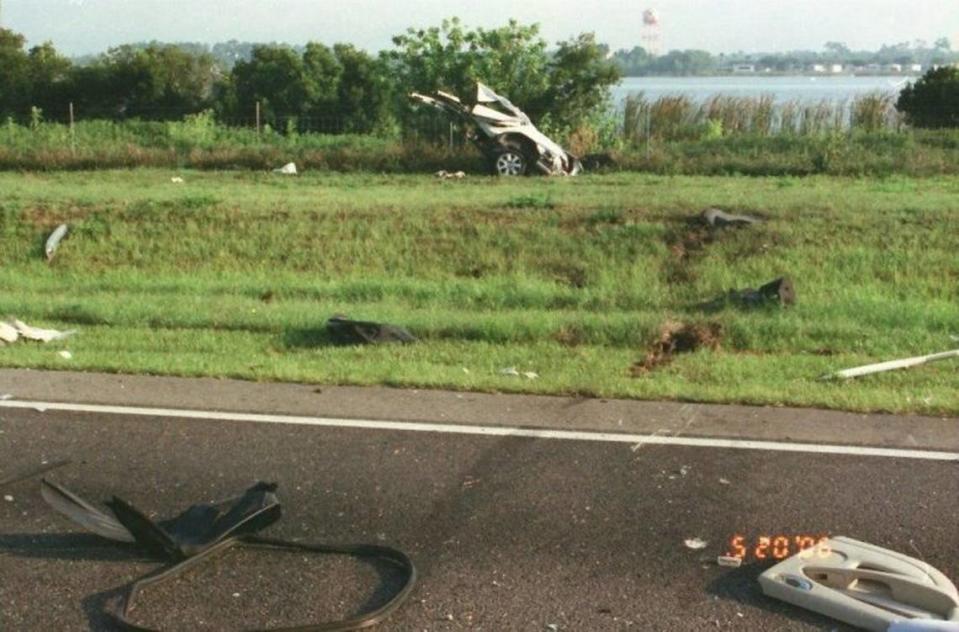 The Jaguar involved in the crash was “sheared in half” and the Honda flipped upside down, Florida troopers said. Photo from the Florida Department of Highway Safety and Motor Vehicles